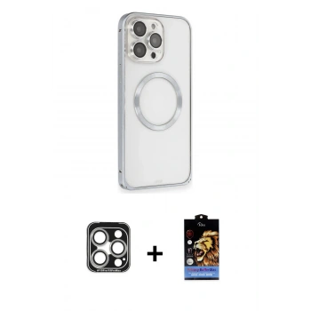 MARSİLYAN™- iPhone 15 Pro Max Kılıf Ahenk Işık Serisi - Siyah Buffer Hayalet Cam Ekran Koruyucu + PVD Metal Kamera Lens - GS