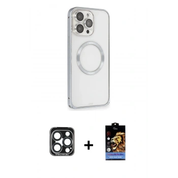 MARSİLYAN™- iPhone 15 Pro Max Kılıf Ahenk Işık Serisi - Siyah Buffer Hayalet Cam Ekran Koruyucu + PVD Metal Kamera Lens - LT