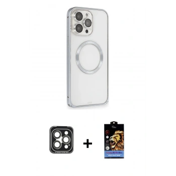 MARSİLYAN™- iPhone 15 Pro Max Kılıf Ahenk Işık Serisi - Siyah Buffer Hayalet Cam Ekran Koruyucu + PVD Metal Kamera Lens - GI
