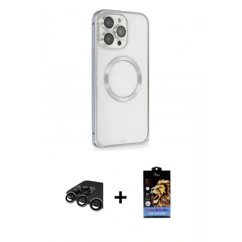 MARSİLYAN™- iPhone 15 Pro Max Kılıf Ahenk Işık Serisi - Siyah Buffer Hayalet Cam Ekran Koruyucu + Raze Metal Kamera Lens - TMGI