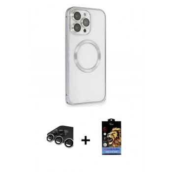 MARSİLYAN™- iPhone 15 Pro Max Kılıf Ahenk Işık Serisi - Siyah Buffer Hayalet Cam Ekran Koruyucu + Raze Metal Kamera Lens - GS
