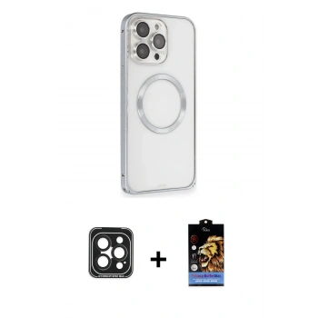 MARSİLYAN™- iPhone 15 Pro Max Kılıf Ahenk Işık Serisi - Siyah Buffer Hayalet Cam Ekran Koruyucu + PVD Metal Kamera Lens - SH