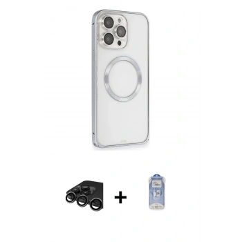 MARSİLYAN™- iPhone 15 Pro Max Kılıf Ahenk Işık Serisi - Siyah Joko Magic 5D Cam + Raze Metal Kamera Lens - TMGI