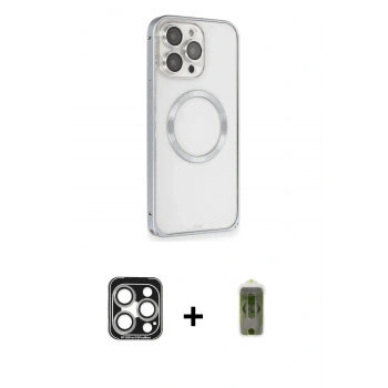 MARSİLYAN™- iPhone 15 Pro Max Kılıf Ahenk Işık Serisi - Siyah Joko Magic 5D Hayalet Cam + PVD Metal Kamera Lens - GS