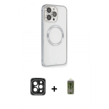 MARSİLYAN™- iPhone 15 Pro Max Kılıf Ahenk Işık Serisi - Siyah Joko Magic 5D Hayalet Cam + PVD Metal Kamera Lens - SH