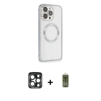 MARSİLYAN™- iPhone 15 Pro Max Kılıf Ahenk Işık Serisi - Siyah Joko Magic 5D Hayalet Cam + PVD Metal Kamera Lens - LT