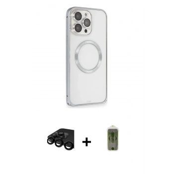 MARSİLYAN™- iPhone 15 Pro Max Kılıf Ahenk Işık Serisi - Siyah Joko Magic 5D Hayalet Cam + Raze Metal Kamera Lens - SH