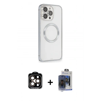 MARSİLYAN™- iPhone 15 Pro Max Kılıf Ahenk Işık Serisi - Siyah Vanessa Magic Cam + PVD Metal Kamera Lens - TU
