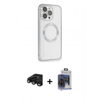 MARSİLYAN™- iPhone 15 Pro Max Kılıf Ahenk Işık Serisi - Siyah Vanessa Magic Cam + Raze Metal Kamera Lens - SH