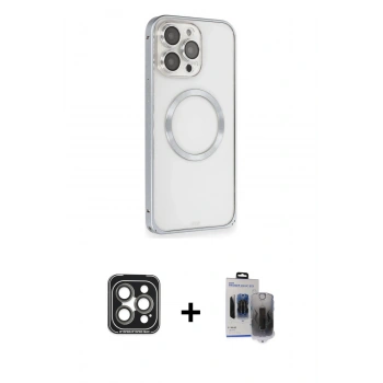 MARSİLYAN™- iPhone 15 Pro Max Kılıf Ahenk Işık Serisi - Siyah Vanessa Magic Hayalet Cam + PVD Metal Kamera Lens - GI