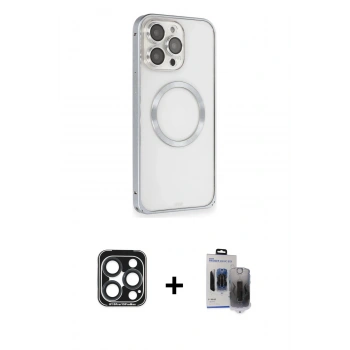 MARSİLYAN™- iPhone 15 Pro Max Kılıf Ahenk Işık Serisi - Siyah Vanessa Magic Hayalet Cam + PVD Metal Kamera Lens - LT