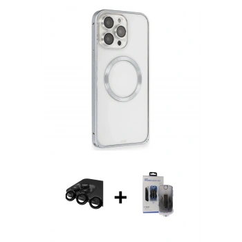 MARSİLYAN™- iPhone 15 Pro Max Kılıf Ahenk Işık Serisi - Siyah Vanessa Magic Hayalet Cam + Raze Metal Kamera Lens - SH
