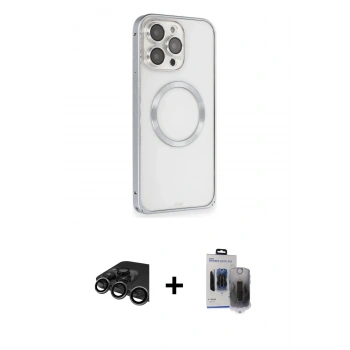 MARSİLYAN™- iPhone 15 Pro Max Kılıf Ahenk Işık Serisi - Siyah Vanessa Magic Hayalet Cam + Raze Metal Kamera Lens - TMGI