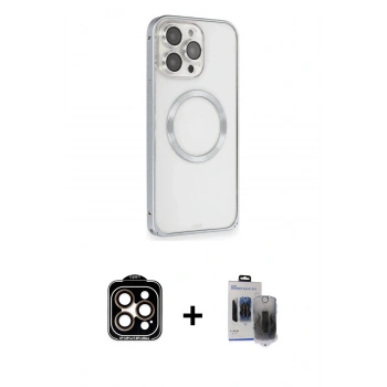 MARSİLYAN™- iPhone 15 Pro Max Kılıf Ahenk Işık Serisi - Siyah Vanessa Magic Hayalet Cam + PVD Metal Kamera Lens - TU