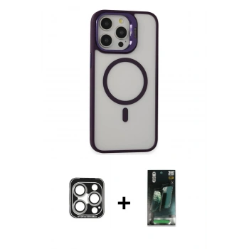 MARSİLYAN™- iPhone 15 Pro Max Kılıf Ahenk Klasik Özel Seri - Şeffaf 360 Full Body Arka Koruyucu + PVD Metal Kamera Lens - GS