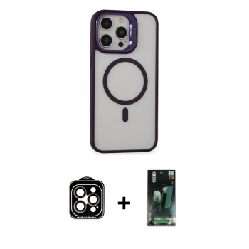 MARSİLYAN™- iPhone 15 Pro Max Kılıf Ahenk Klasik Özel Seri - Şeffaf 360 Full Body Arka Koruyucu + PVD Metal Kamera Lens - TU