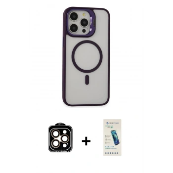 MARSİLYAN™- iPhone 15 Pro Max Kılıf Ahenk Klasik Özel Seri - Şeffaf Pasifik Cam Ekran Koruyucu + PVD Metal Kamera Lens - TU