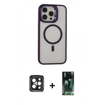 MARSİLYAN™- iPhone 15 Pro Max Kılıf Ahenk Klasik Özel Seri - Siyah 360 Mat Full Body Arka Koruyucu + PVD Metal Kamera Lens - SH