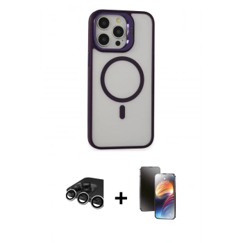 MARSİLYAN™- iPhone 15 Pro Max Kılıf Ahenk Klasik Özel Seri - Siyah 3D Antistatik Mat Seramik Nano Ekran Koruyucu + Raze Metal Kamera Lens - GS