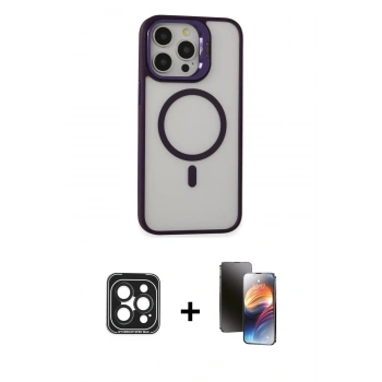 MARSİLYAN™- iPhone 15 Pro Max Kılıf Ahenk Klasik Özel Seri - Siyah 3D Antistatik Mat Seramik Nano Ekran Koruyucu + PVD Metal Kamera Lens - SH
