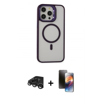 MARSİLYAN™- iPhone 15 Pro Max Kılıf Ahenk Klasik Özel Seri - Siyah 3D Antistatik Mat Seramik Nano Ekran Koruyucu + Raze Metal Kamera Lens - TMGI