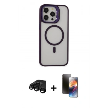 MARSİLYAN™- iPhone 15 Pro Max Kılıf Ahenk Klasik Özel Seri - Siyah 3D Antistatik Mat Seramik Nano Ekran Koruyucu + Raze Metal Kamera Lens - SH