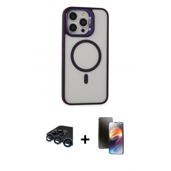 MARSİLYAN™- iPhone 15 Pro Max Kılıf Ahenk Klasik Özel Seri - Siyah 3D Antistatik Mat Seramik Nano Ekran Koruyucu + Raze Metal Kamera Lens - LT