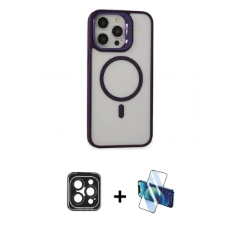 MARSİLYAN™- iPhone 15 Pro Max Kılıf Ahenk Klasik Özel Seri - Siyah 3D Antistatik Seramik Nano Ekran Koruyucu + PVD Metal Kamera Lens - SH