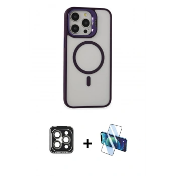 MARSİLYAN™- iPhone 15 Pro Max Kılıf Ahenk Klasik Özel Seri - Siyah 3D Antistatik Seramik Nano Ekran Koruyucu + PVD Metal Kamera Lens - GI