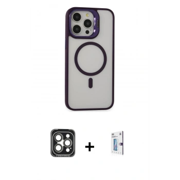MARSİLYAN™- iPhone 15 Pro Max Kılıf Ahenk Klasik Özel Seri - Siyah Bilvis 0.18mm Plus Cam Ekran Koruyucu + PVD Metal Kamera Lens - GI