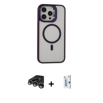MARSİLYAN™- iPhone 15 Pro Max Kılıf Ahenk Klasik Özel Seri - Siyah Bilvis 0.18mm Plus Cam Ekran Koruyucu + Raze Metal Kamera Lens - GS