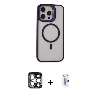 MARSİLYAN™- iPhone 15 Pro Max Kılıf Ahenk Klasik Özel Seri - Siyah Bilvis 0.18mm Plus Cam Ekran Koruyucu + PVD Metal Kamera Lens - GS