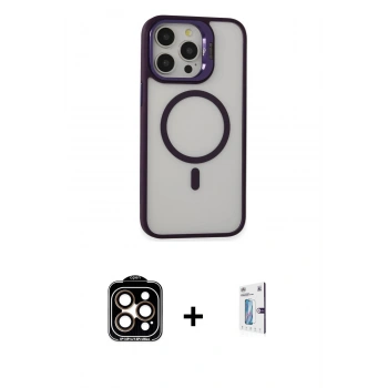 MARSİLYAN™- iPhone 15 Pro Max Kılıf Ahenk Klasik Özel Seri - Siyah Bilvis 0.18mm Plus Cam Ekran Koruyucu + PVD Metal Kamera Lens - TU