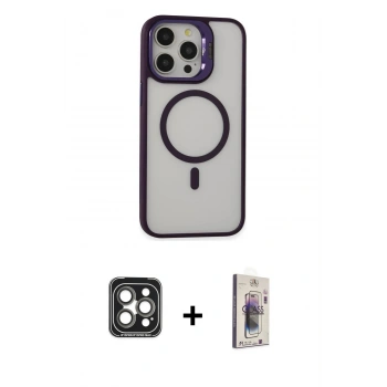 MARSİLYAN™- iPhone 15 Pro Max Kılıf Ahenk Klasik Özel Seri - Siyah Bilvis 3D Cam Ekran Koruyucu + PVD Metal Kamera Lens - GI
