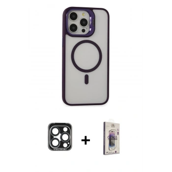 MARSİLYAN™- iPhone 15 Pro Max Kılıf Ahenk Klasik Özel Seri - Siyah Bilvis 3D Cam Ekran Koruyucu + PVD Metal Kamera Lens - LT