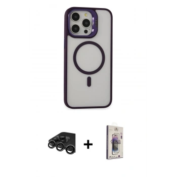 MARSİLYAN™- iPhone 15 Pro Max Kılıf Ahenk Klasik Özel Seri - Siyah Bilvis 3D Cam Ekran Koruyucu + Raze Metal Kamera Lens - TMGI