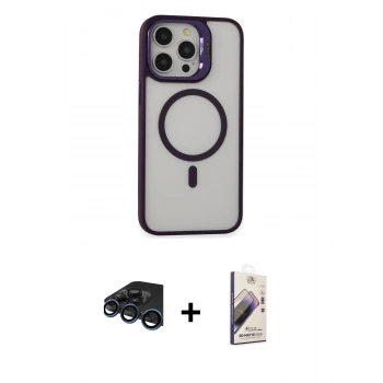 MARSİLYAN™- iPhone 15 Pro Max Kılıf Ahenk Klasik Özel Seri - Siyah Bilvis 3D Mat Cam Ekran Koruyucu + Raze Metal Kamera Lens - LT