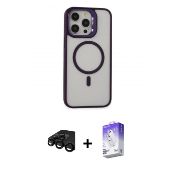 MARSİLYAN™- iPhone 15 Pro Max Kılıf Ahenk Klasik Özel Seri - Siyah Bilvis 5in1 3D Magic Cam Ekran Koruyucu + Raze Metal Kamera Lens - SH