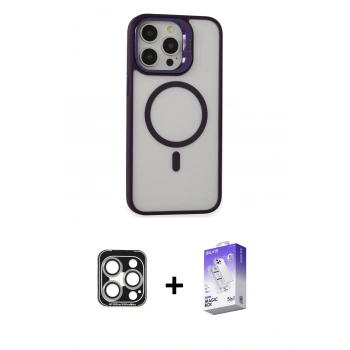 MARSİLYAN™- iPhone 15 Pro Max Kılıf Ahenk Klasik Özel Seri - Siyah Bilvis 5in1 3D Magic Cam Ekran Koruyucu + PVD Metal Kamera Lens - GS