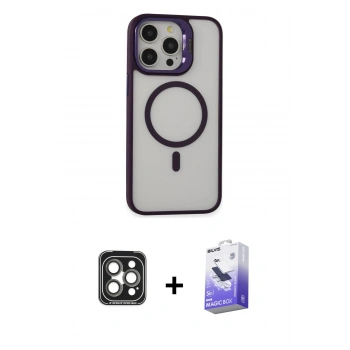 MARSİLYAN™- iPhone 15 Pro Max Kılıf Ahenk Klasik Özel Seri - Siyah Bilvis 5in1 5D Magic Hayalet Cam Ekran Koruyucu + PVD Metal Kamera Lens - GI