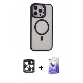 MARSİLYAN™- iPhone 15 Pro Max Kılıf Ahenk Klasik Özel Seri - Siyah Bilvis 5in1 5D Magic Hayalet Cam Ekran Koruyucu + PVD Metal Kamera Lens - LT