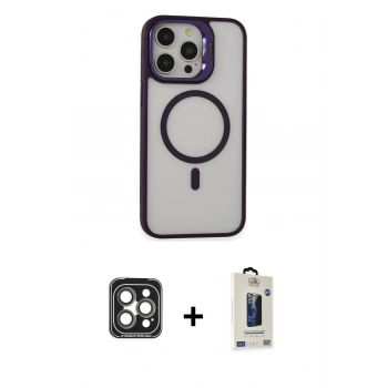 MARSİLYAN™- iPhone 15 Pro Max Kılıf Ahenk Klasik Özel Seri - Siyah Bilvis Hayalet Cam Ekran Koruyucu + PVD Metal Kamera Lens - GI