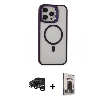 MARSİLYAN™- iPhone 15 Pro Max Kılıf Ahenk Klasik Özel Seri - Siyah Bilvis Hayalet Cam Ekran Koruyucu + Raze Metal Kamera Lens - GS