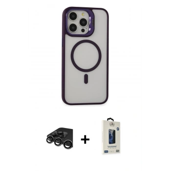 MARSİLYAN™- iPhone 15 Pro Max Kılıf Ahenk Klasik Özel Seri - Siyah Bilvis Hayalet Cam Ekran Koruyucu + Raze Metal Kamera Lens - TMGI