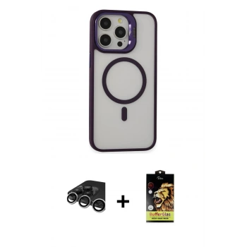 MARSİLYAN™- iPhone 15 Pro Max Kılıf Ahenk Klasik Özel Seri - Siyah Buffer Cam Ekran Koruyucu + Raze Metal Kamera Lens - GS