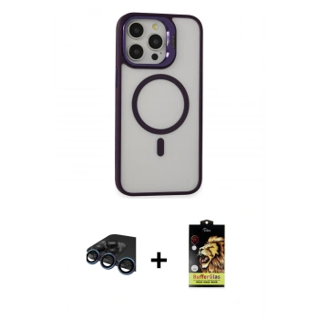 MARSİLYAN™- iPhone 15 Pro Max Kılıf Ahenk Klasik Özel Seri - Siyah Buffer Cam Ekran Koruyucu + Raze Metal Kamera Lens - LT