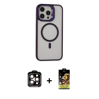 MARSİLYAN™- iPhone 15 Pro Max Kılıf Ahenk Klasik Özel Seri - Siyah Buffer Cam Ekran Koruyucu + PVD Metal Kamera Lens - TU