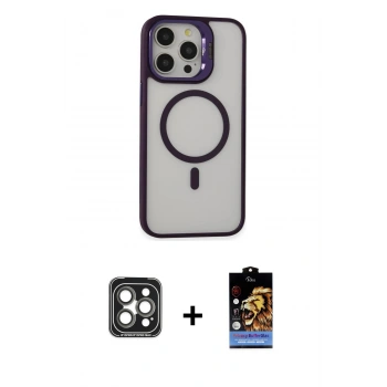 MARSİLYAN™- iPhone 15 Pro Max Kılıf Ahenk Klasik Özel Seri - Siyah Buffer Hayalet Cam Ekran Koruyucu + PVD Metal Kamera Lens - GI