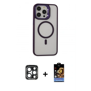 MARSİLYAN™- iPhone 15 Pro Max Kılıf Ahenk Klasik Özel Seri - Siyah Buffer Hayalet Cam Ekran Koruyucu + PVD Metal Kamera Lens - LT
