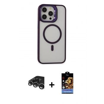 MARSİLYAN™- iPhone 15 Pro Max Kılıf Ahenk Klasik Özel Seri - Siyah Buffer Hayalet Cam Ekran Koruyucu + Raze Metal Kamera Lens - GS